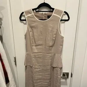 linen blend lace dress zw collection Blue Linen Midi Dress MILA with Open Lace Back XL / Dark navy
